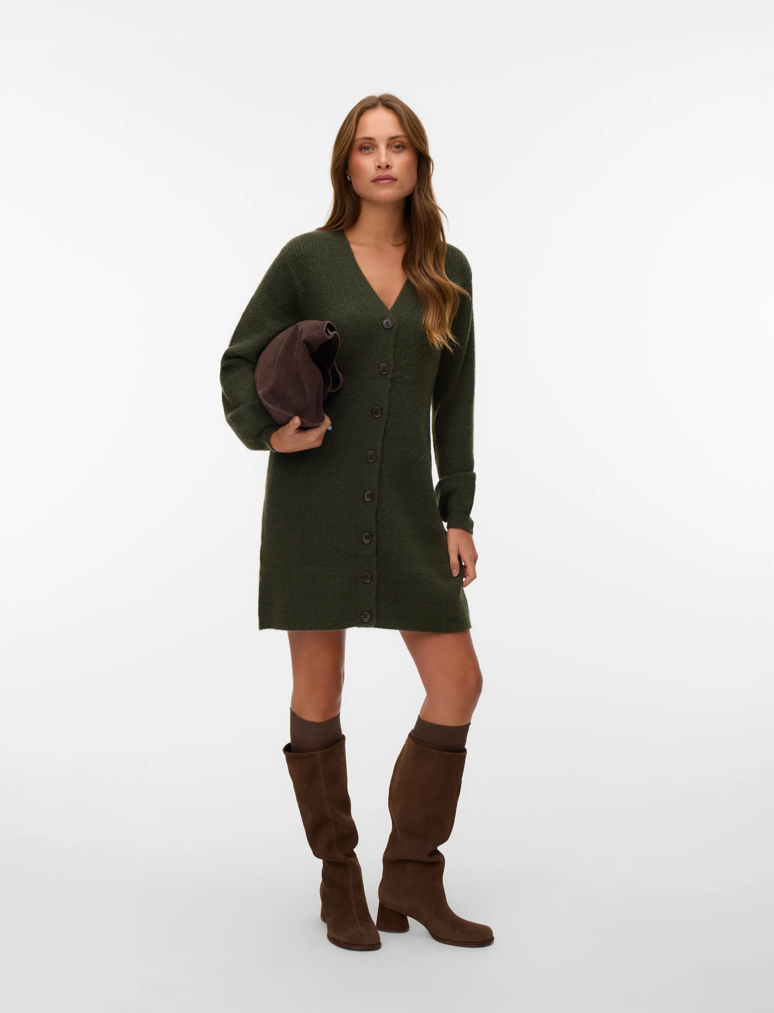 Vero Moda VMKARLA LS V-NECK BUTTON ABK DRESS NOOS - Korte kjoler - FOREST NIGHT / green