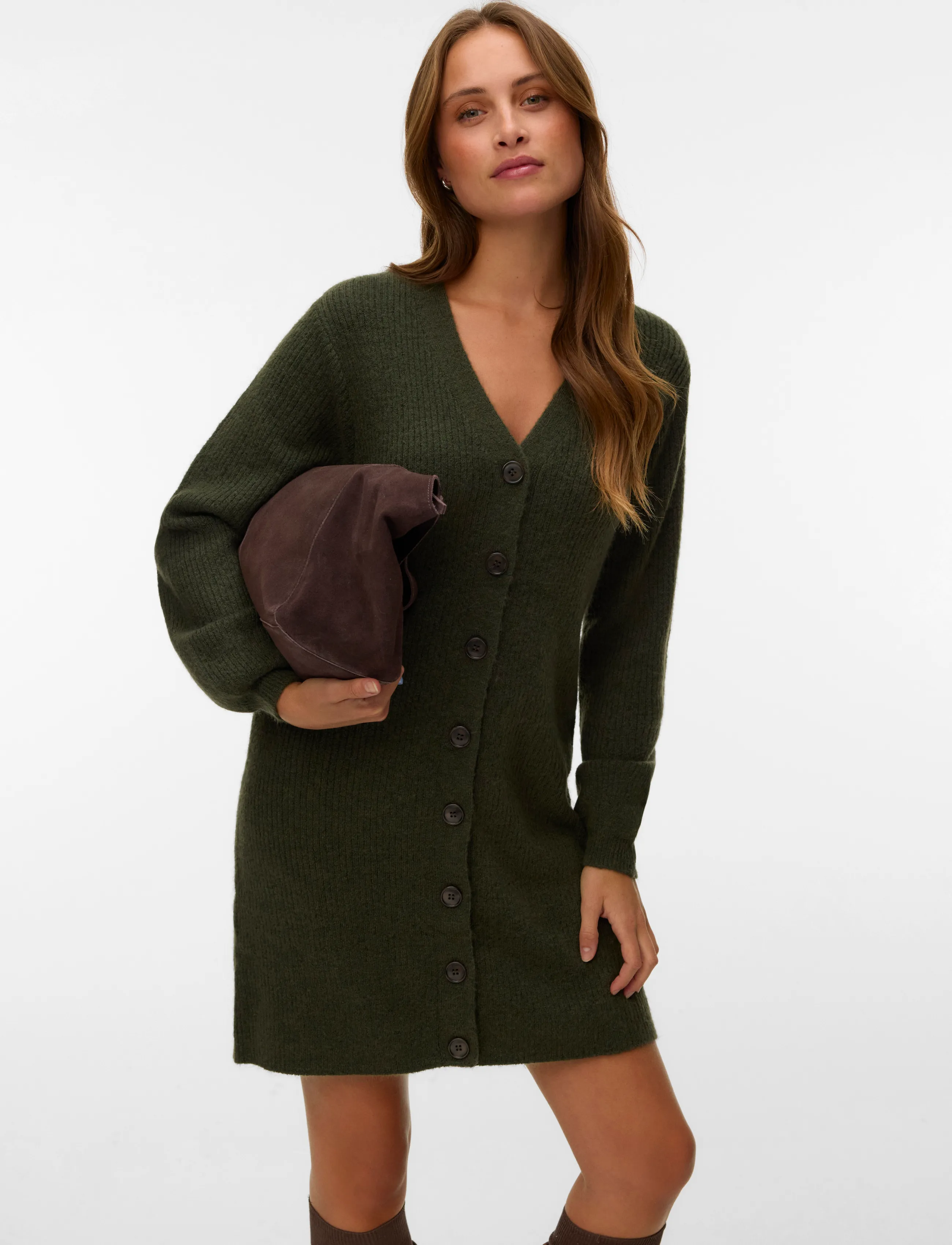 Vero Moda - VMKARLA LS V-NECK BUTTON ABK DRESS NOOS - forest night - 3