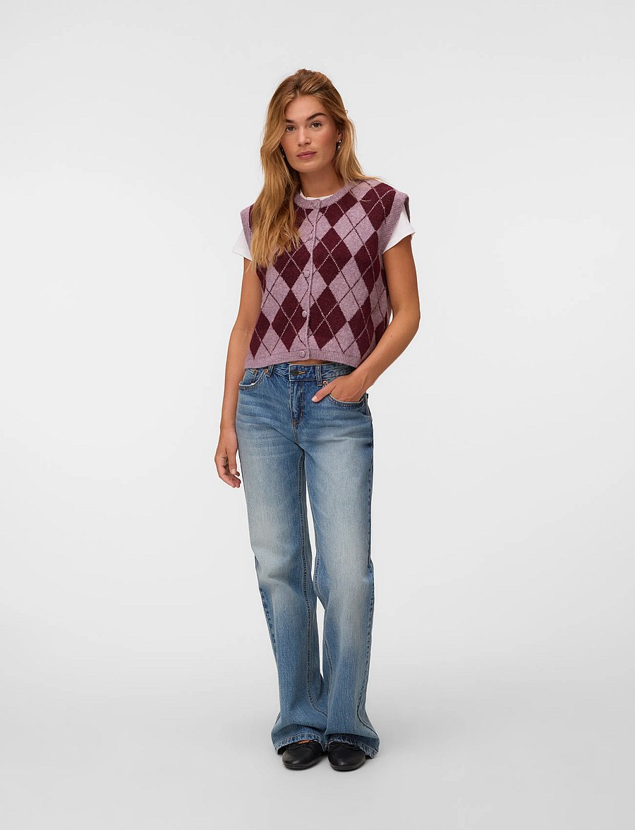 Vero Moda - VMHALO SL O-NECK VEST BOO - knitted vests - elderberry - 0