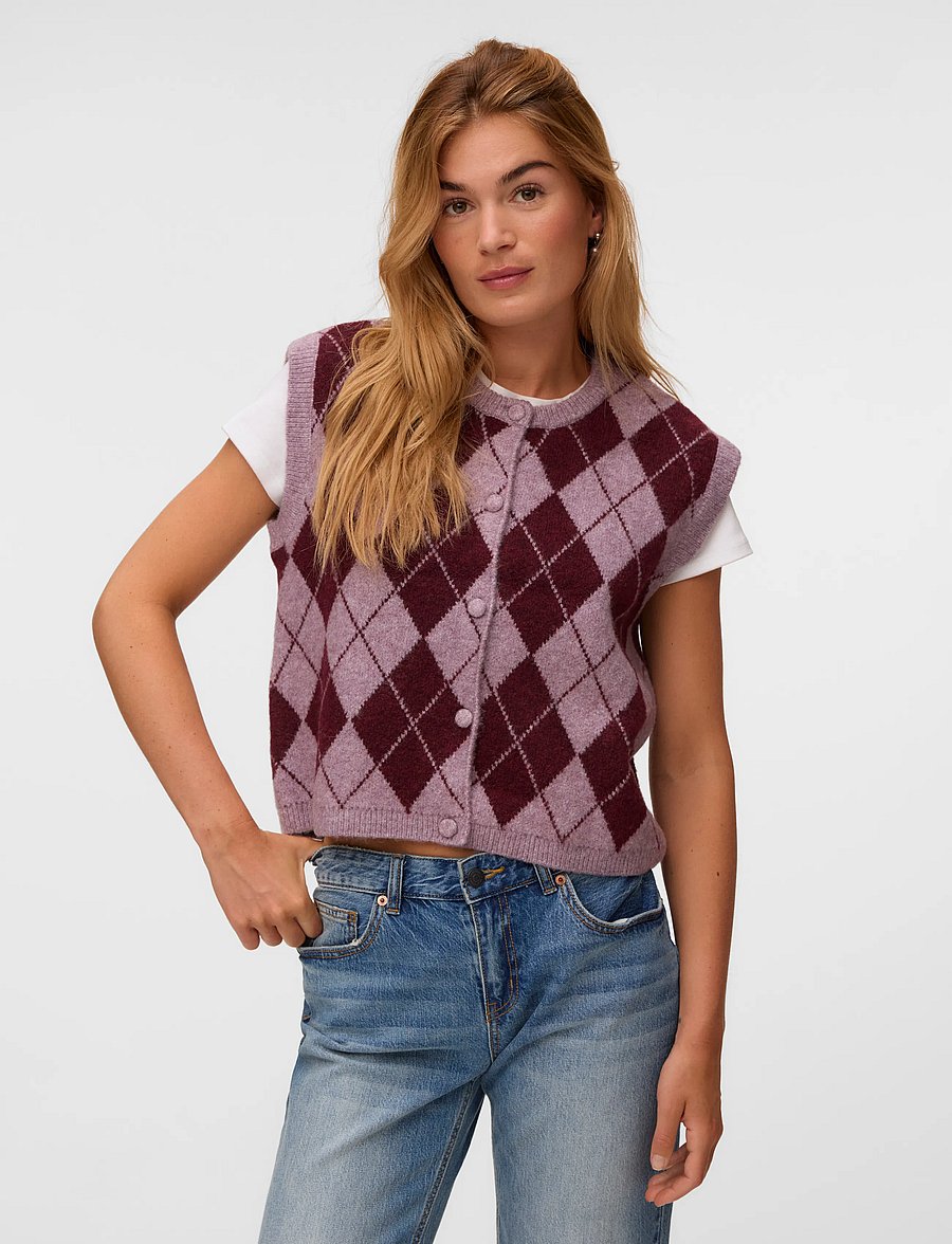 Vero Moda - VMHALO SL O-NECK VEST BOO - knitted vests - elderberry - 3