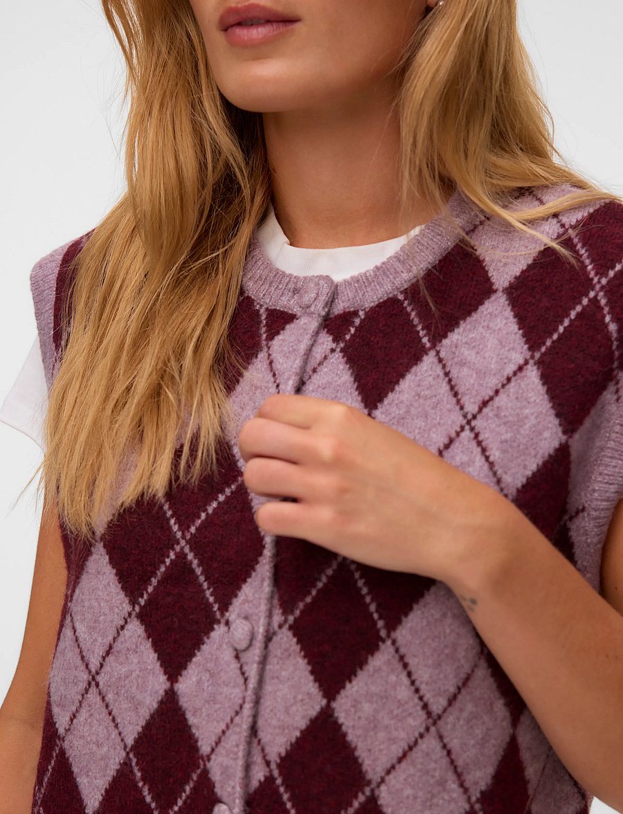 Vero Moda - VMHALO SL O-NECK VEST BOO - knitted vests - elderberry - 4