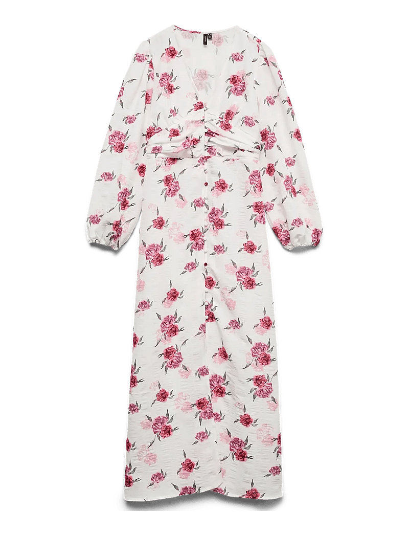Vero Moda - VMLISA LS V-NECK LONG DRESS WVN - sommerkleider - snow white - 1