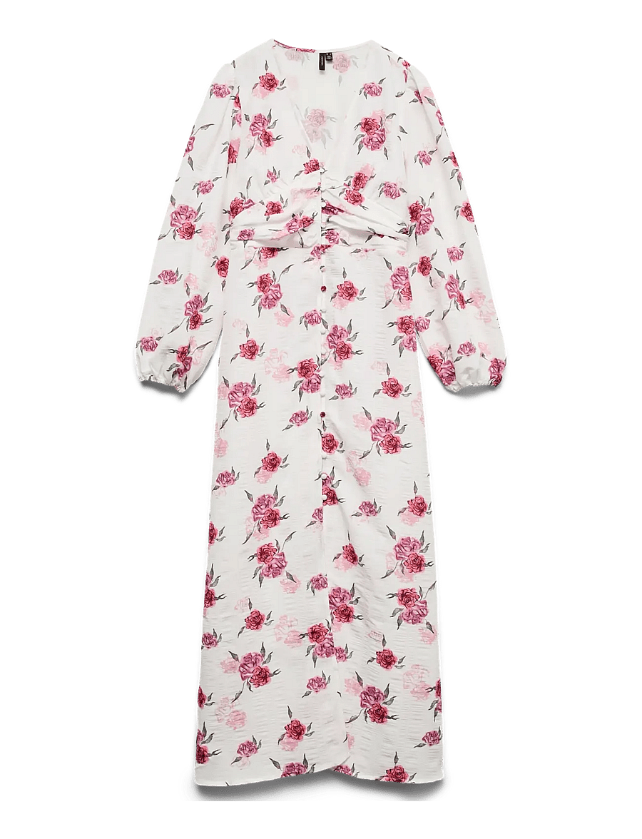 Vero Moda - VMLISA LS V-NECK LONG DRESS WVN - snow white - 1