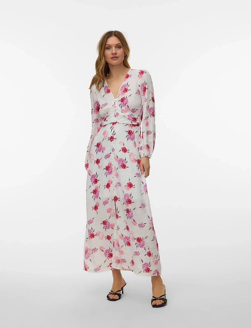 Vero Moda - VMLISA LS V-NECK LONG DRESS WVN - sommerkleider - snow white - 0