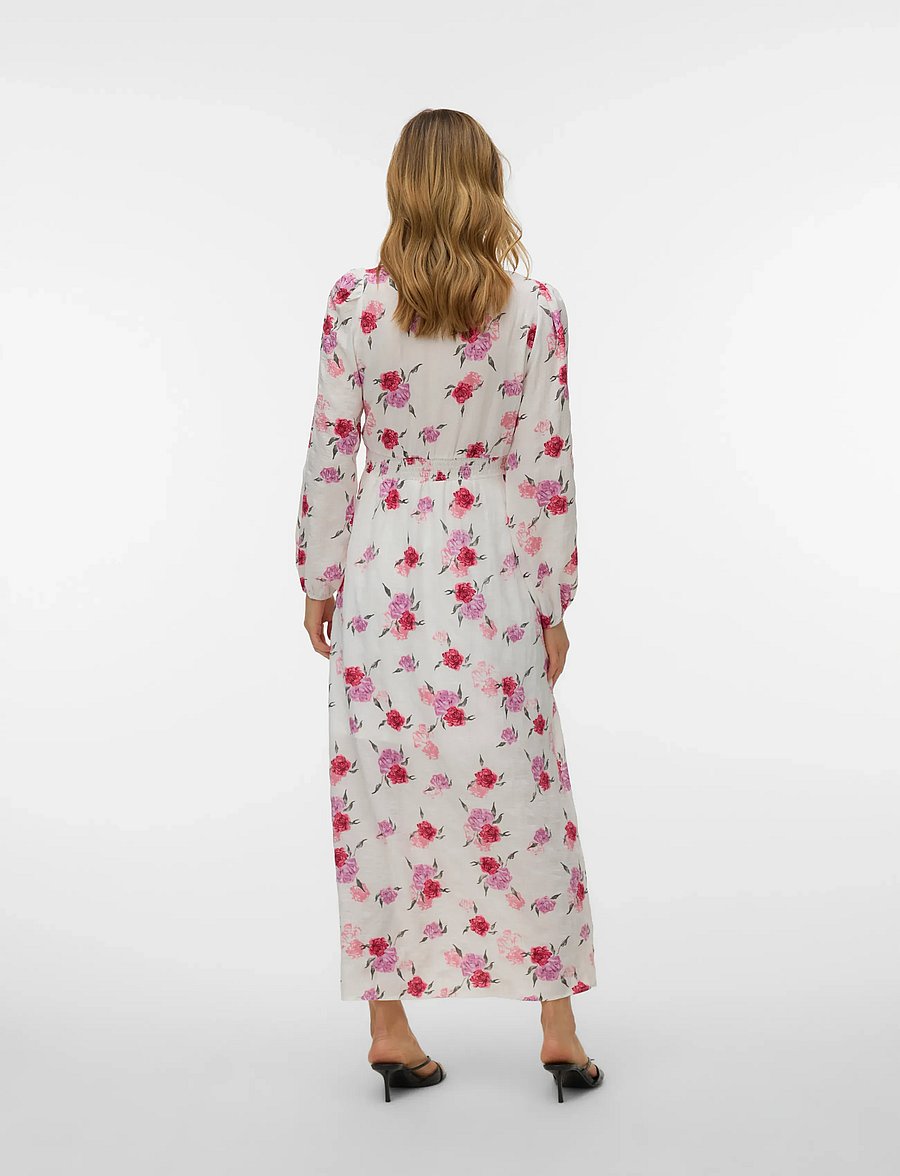 Vero Moda - VMLISA LS V-NECK LONG DRESS WVN - snow white - 2