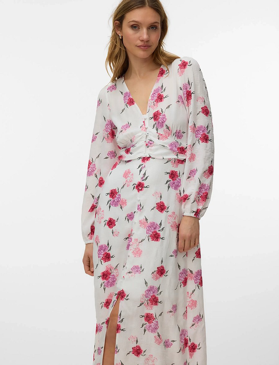 Vero Moda - VMLISA LS V-NECK LONG DRESS WVN - snow white - 3