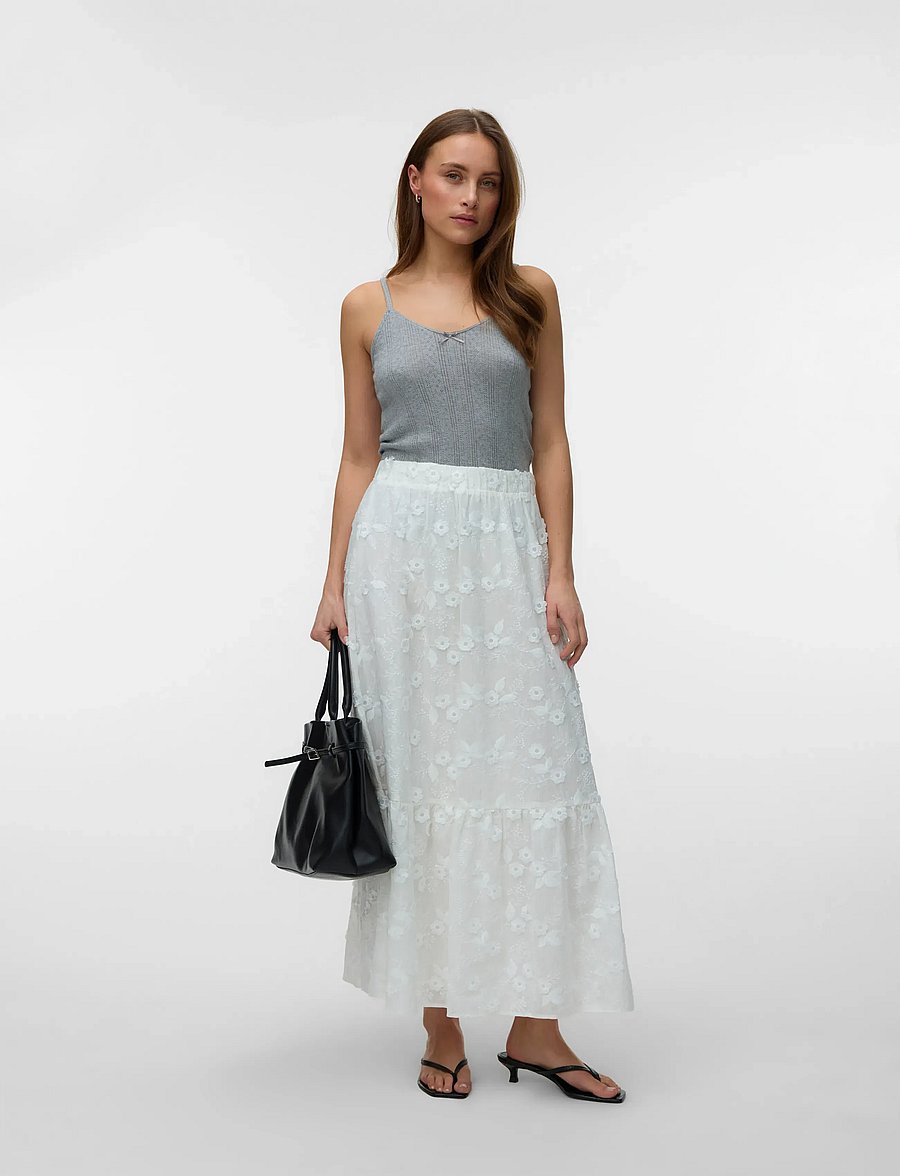 Vero Moda - VMELISA EMBROIDERY HW MAXI SKIRT WVN - maxi röcke - bright white - 0