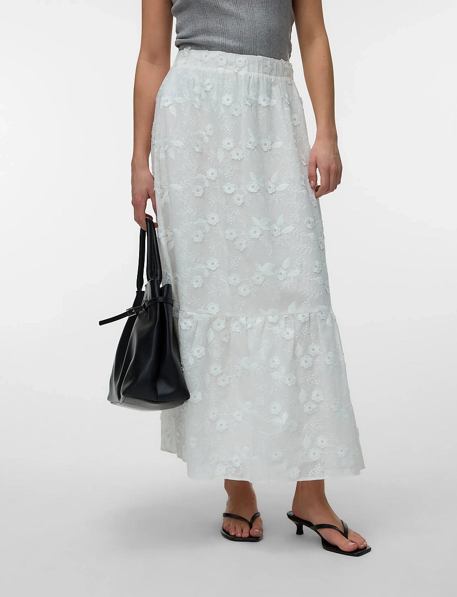 Vero Moda - VMELISA EMBROIDERY HW MAXI SKIRT WVN - maxi röcke - bright white - 3