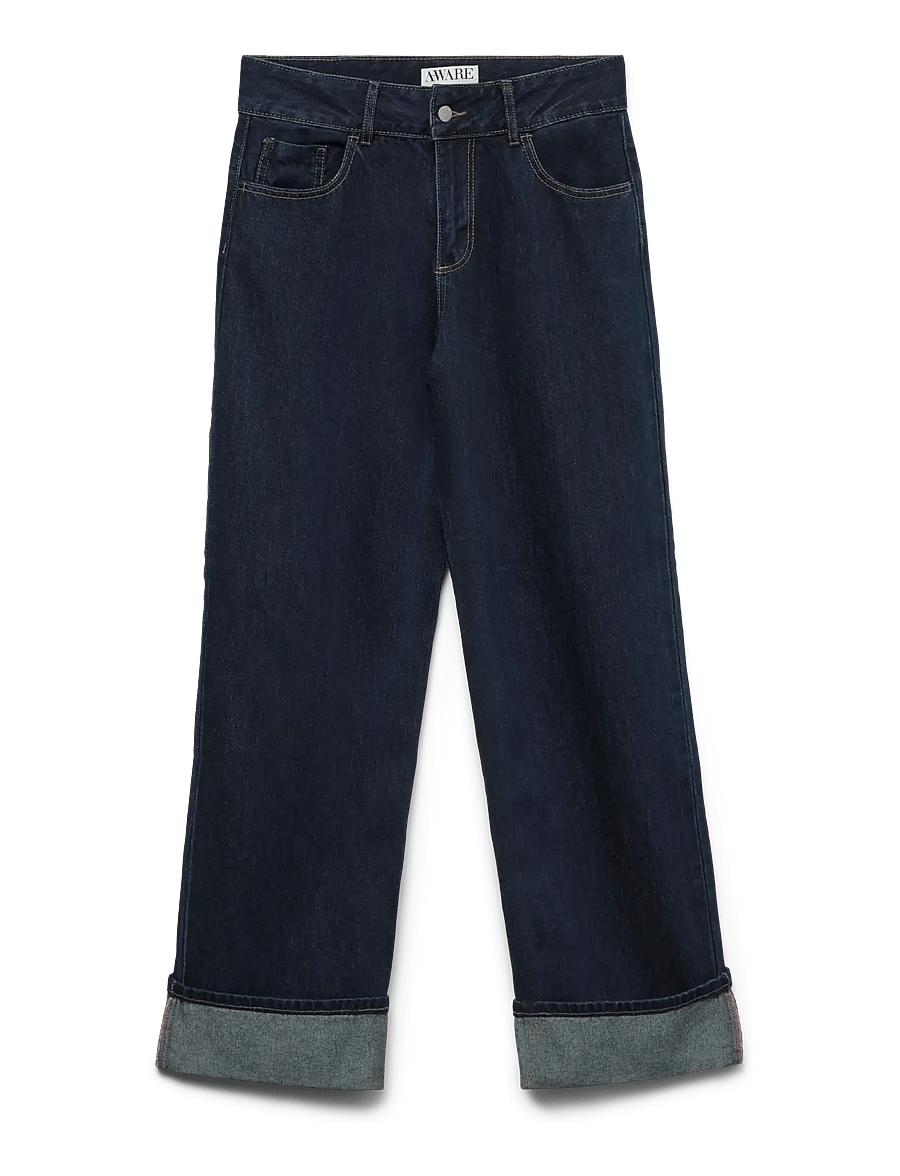 Vero Moda - AWRENA MR WIDE FOLD UP JEANS LI3136 - dark blue denim - 1