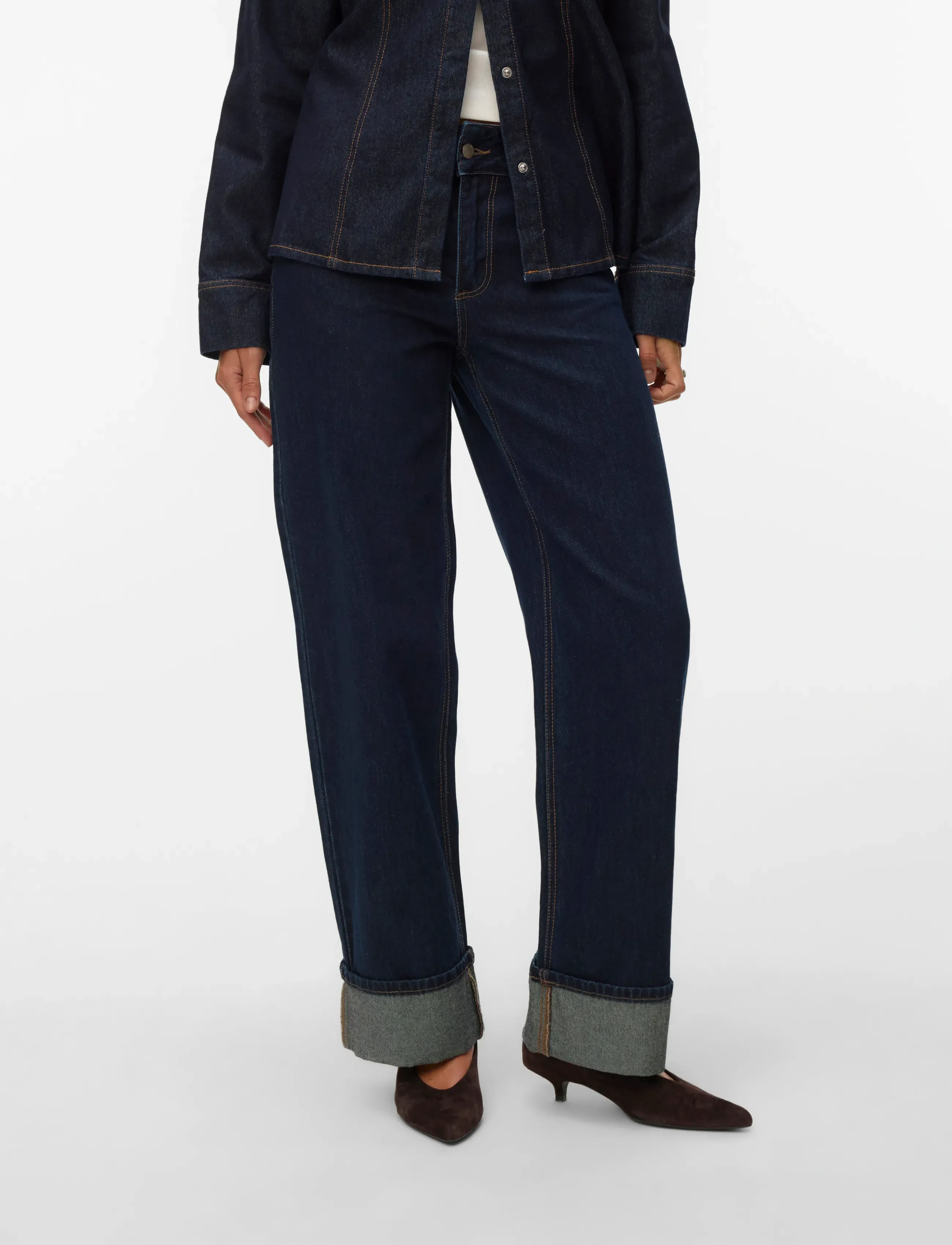 Vero Moda - AWRENA MR WIDE FOLD UP JEANS LI3136 - dark blue denim - 3