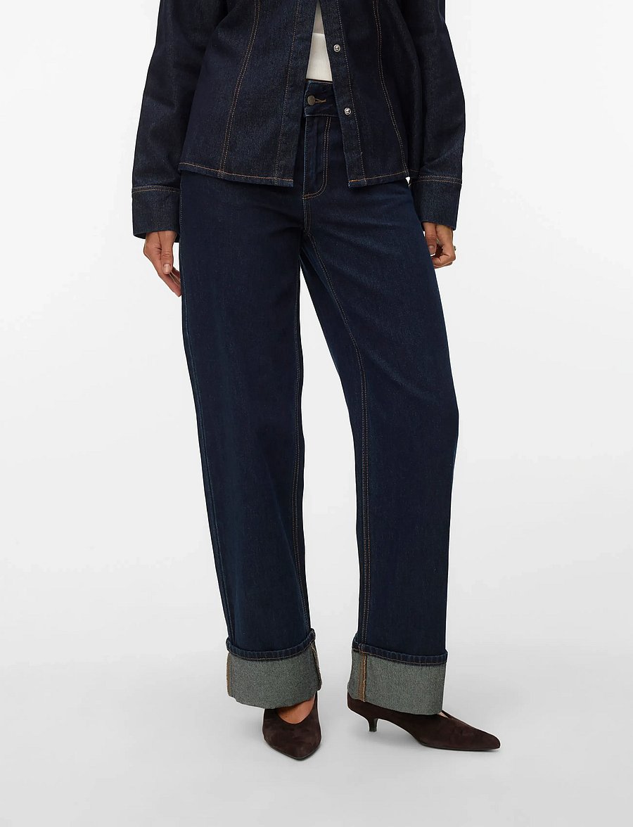 Vero Moda - AWRENA MR WIDE FOLD UP JEANS LI3136 - dark blue denim - 3