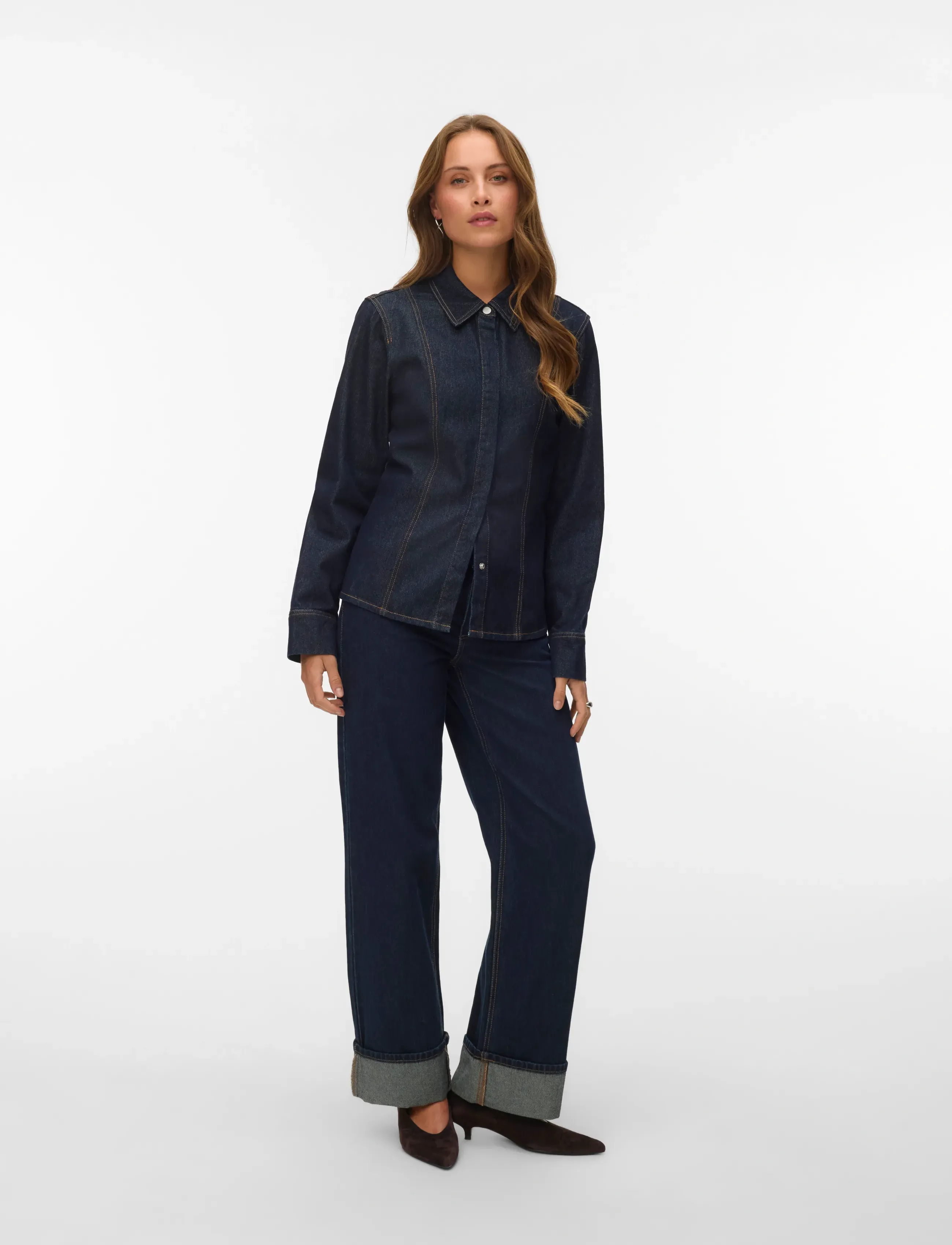 Vero Moda Aweverlyn Ls Denim Shirt, XS, Navy, Skjorter > Langærmede, Dame