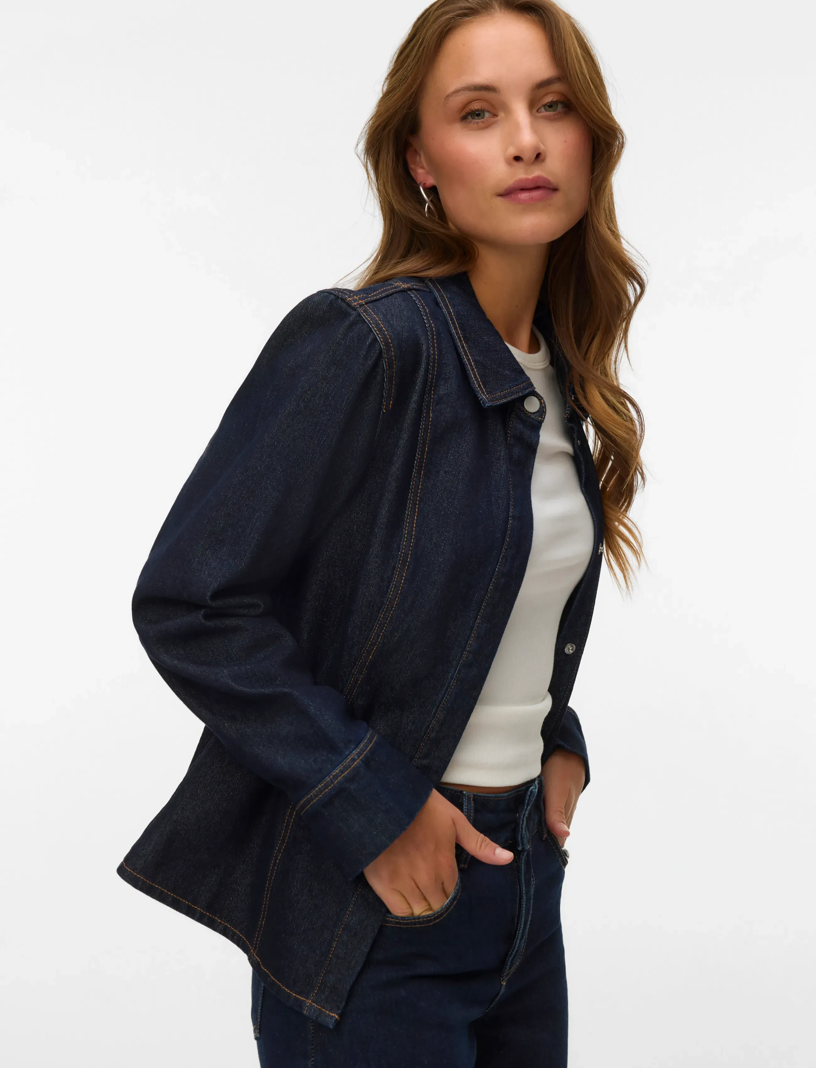 Vero Moda - AWEVERLYN LS DENIM SHIRT - dark blue denim - 4