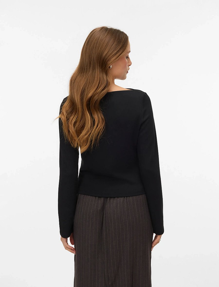 Vero Moda - VMMILLE LS BOATNECK SHORT TOP JRS NOOS - langærmede bluser - black - 3