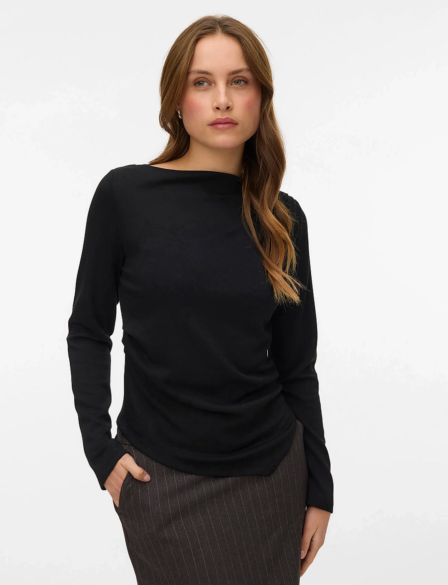 Vero Moda - VMMILLE LS BOATNECK SHORT TOP JRS NOOS - langærmede bluser - black - 5
