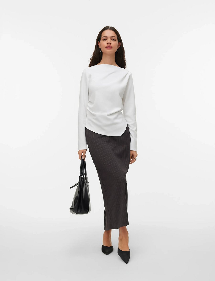 Vero Moda - VMMILLE LS BOATNECK SHORT TOP JRS NOOS - långärmade blusar - bright white - 0
