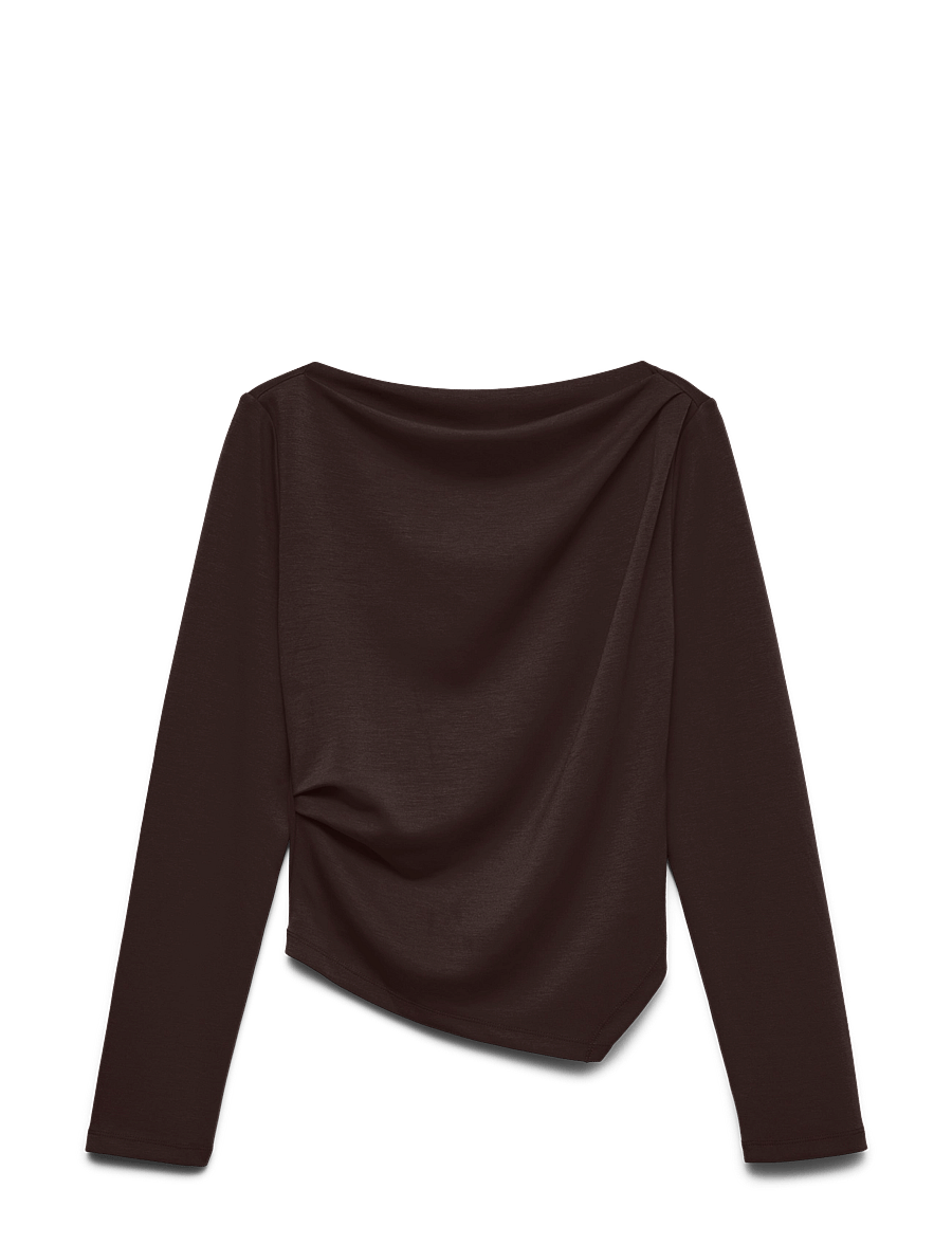 Vero Moda - VMMILLE LS BOATNECK SHORT TOP JRS NOOS - pikkade varrukatega pluusid - chocolate torte - 1