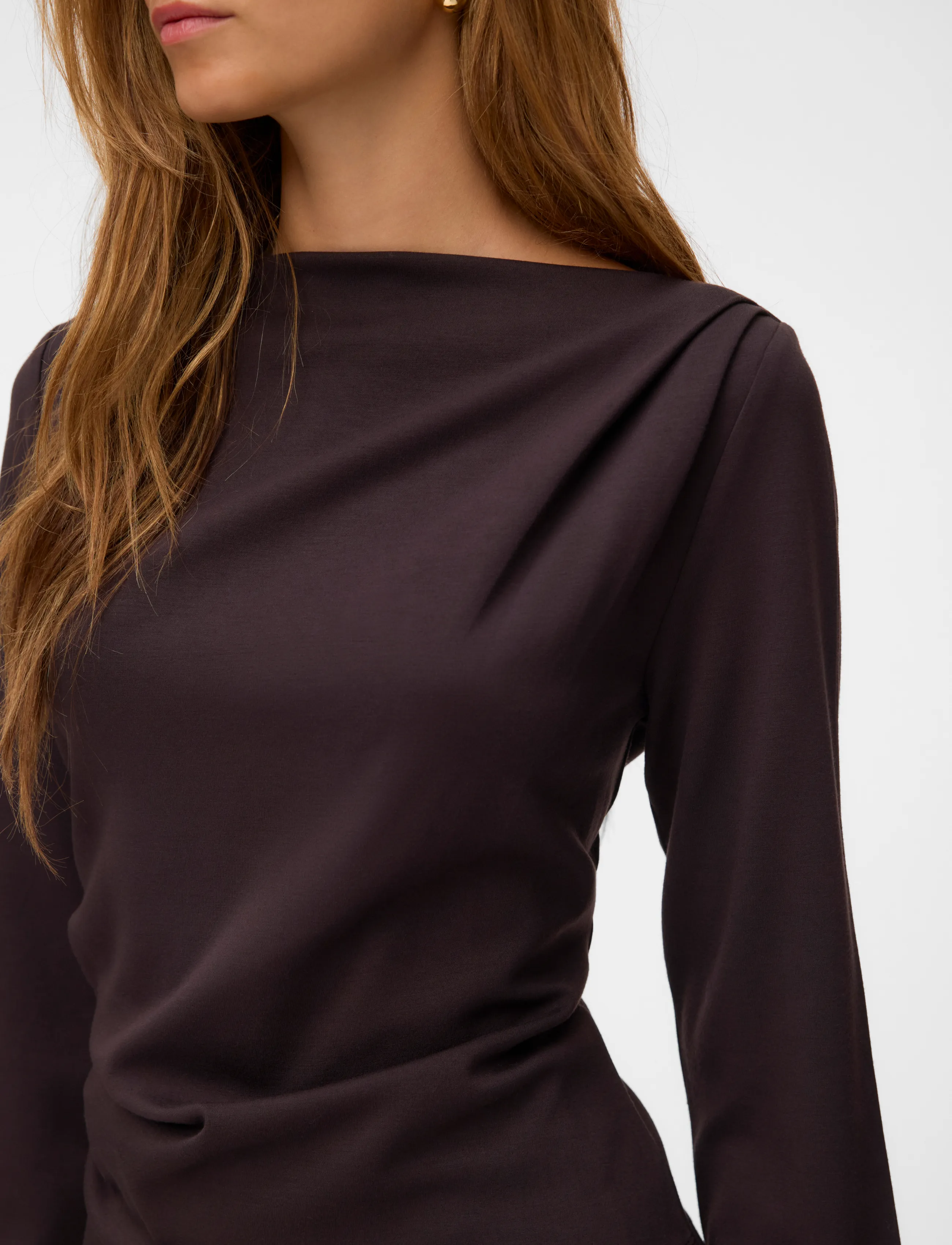 Vero Moda - VMMILLE LS BOATNECK SHORT TOP JRS NOOS - langärmelige blusen - chocolate torte - 4