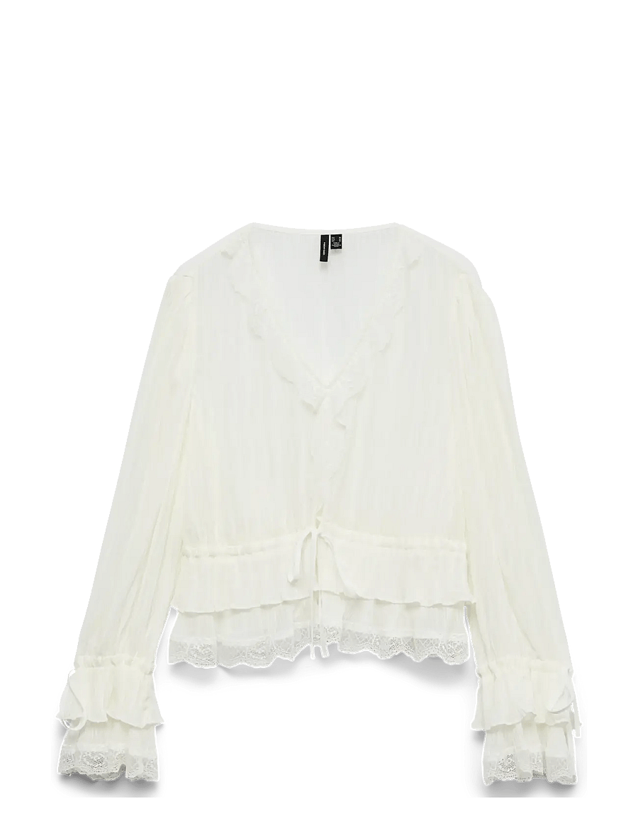 Vero Moda - VMFELINE LS SHORT TOP EXP - langærmede bluser - snow white - 1