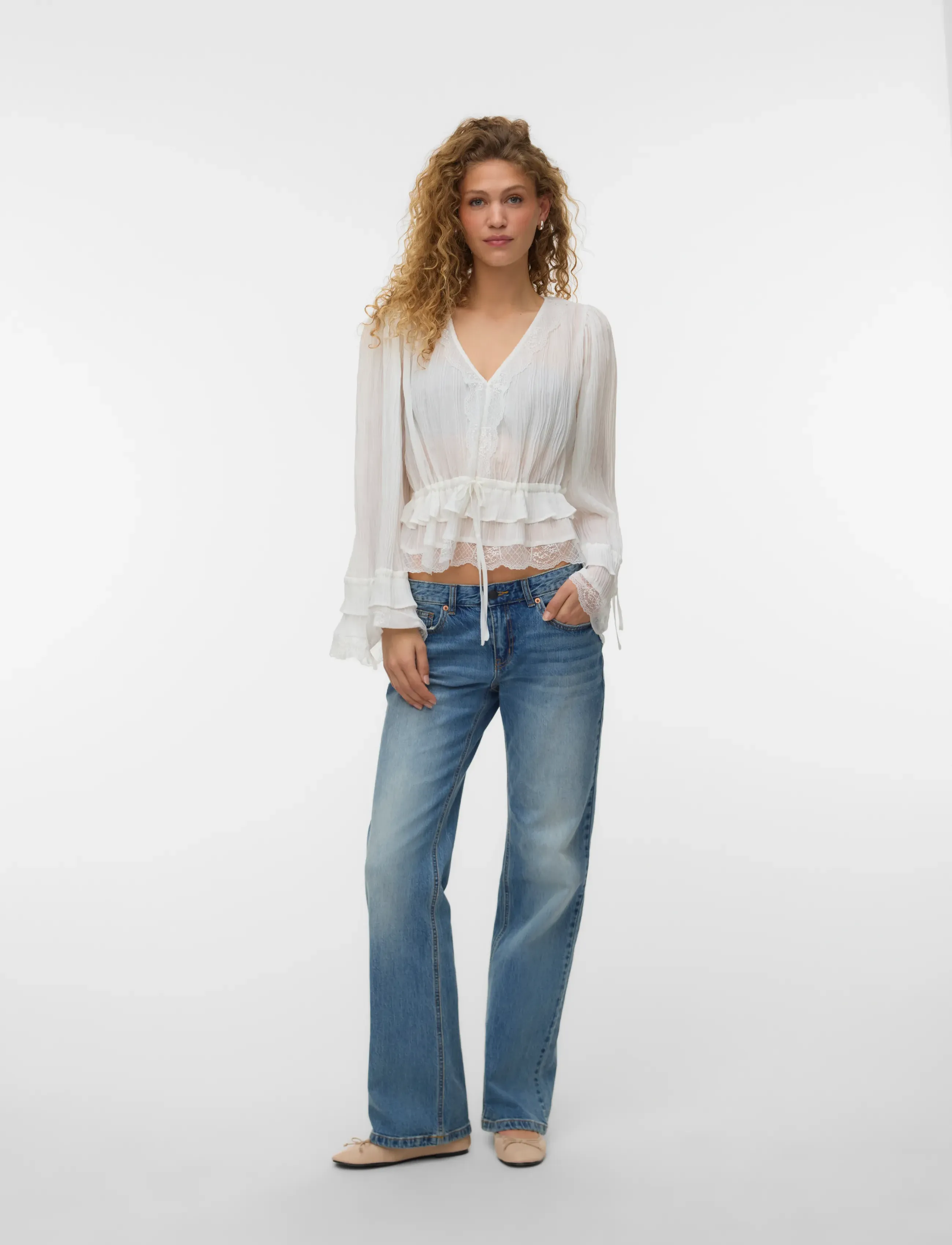 Vero Moda VMFELINE LS SHORT TOP EXP - Blouses - SNOW WHITE / white