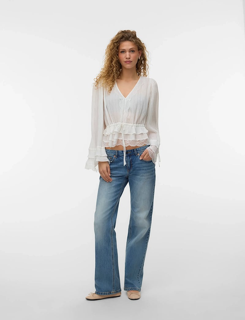 Vero Moda - VMFELINE LS SHORT TOP EXP - langärmlige blusen - snow white - 0