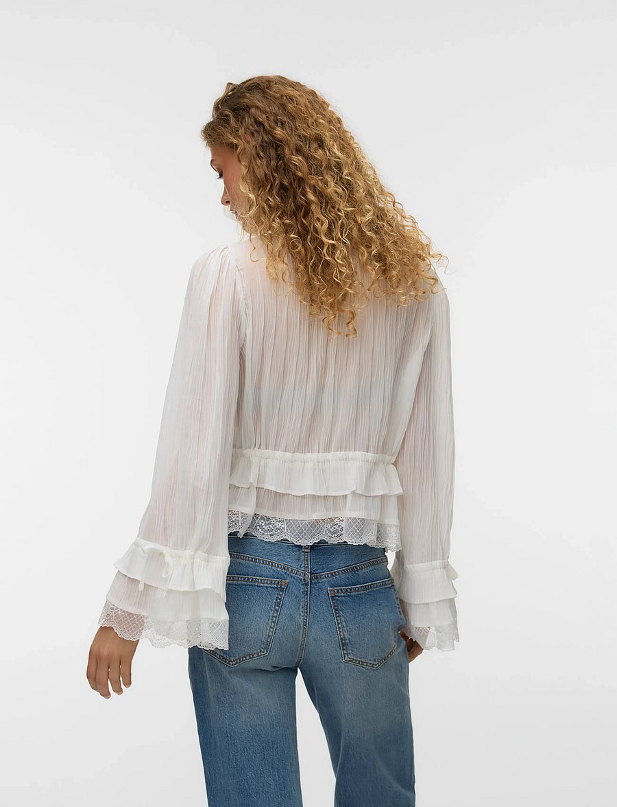 Vero Moda - VMFELINE LS SHORT TOP EXP - langærmede bluser - snow white - 2