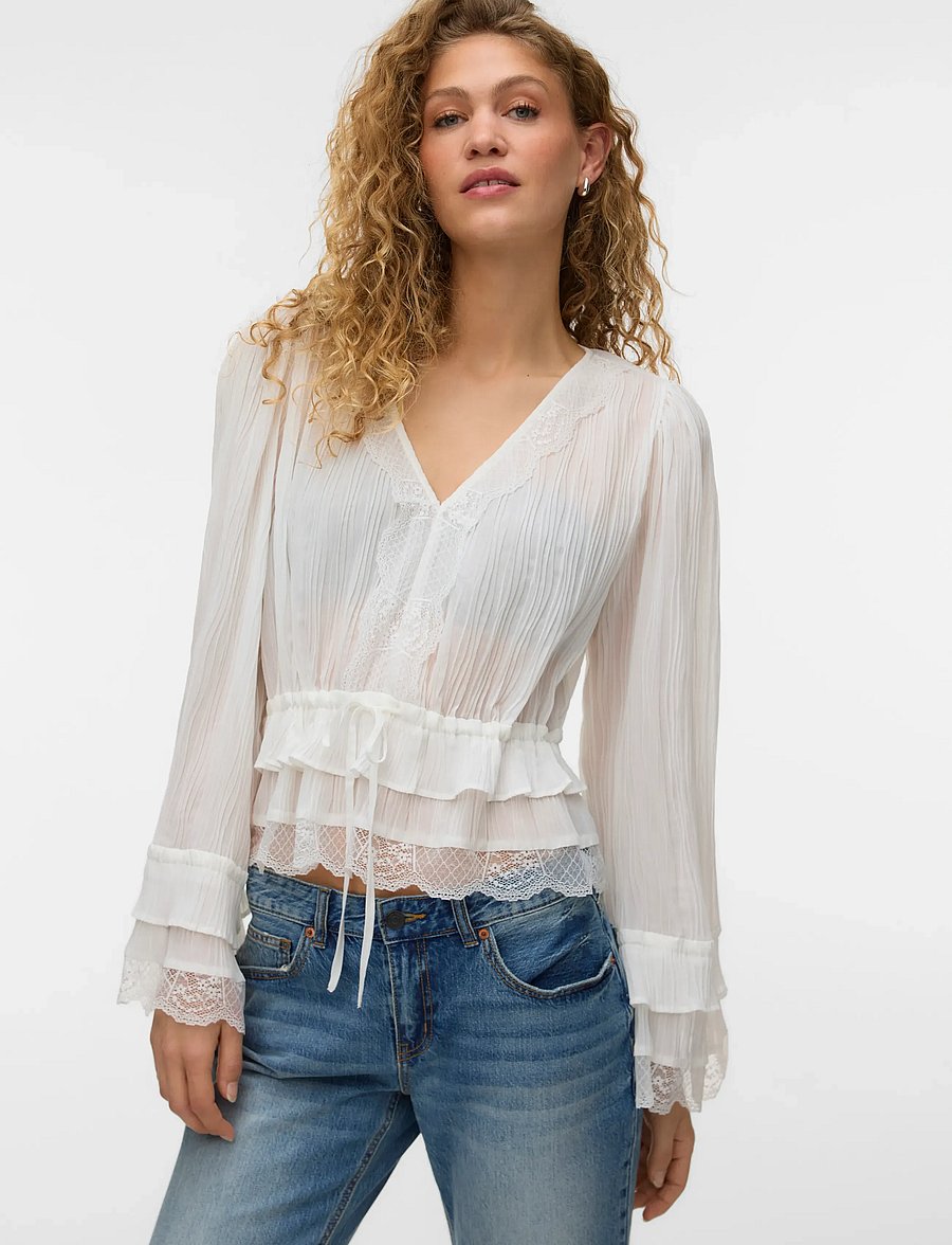 Vero Moda - VMFELINE LS SHORT TOP EXP - langærmede bluser - snow white - 3