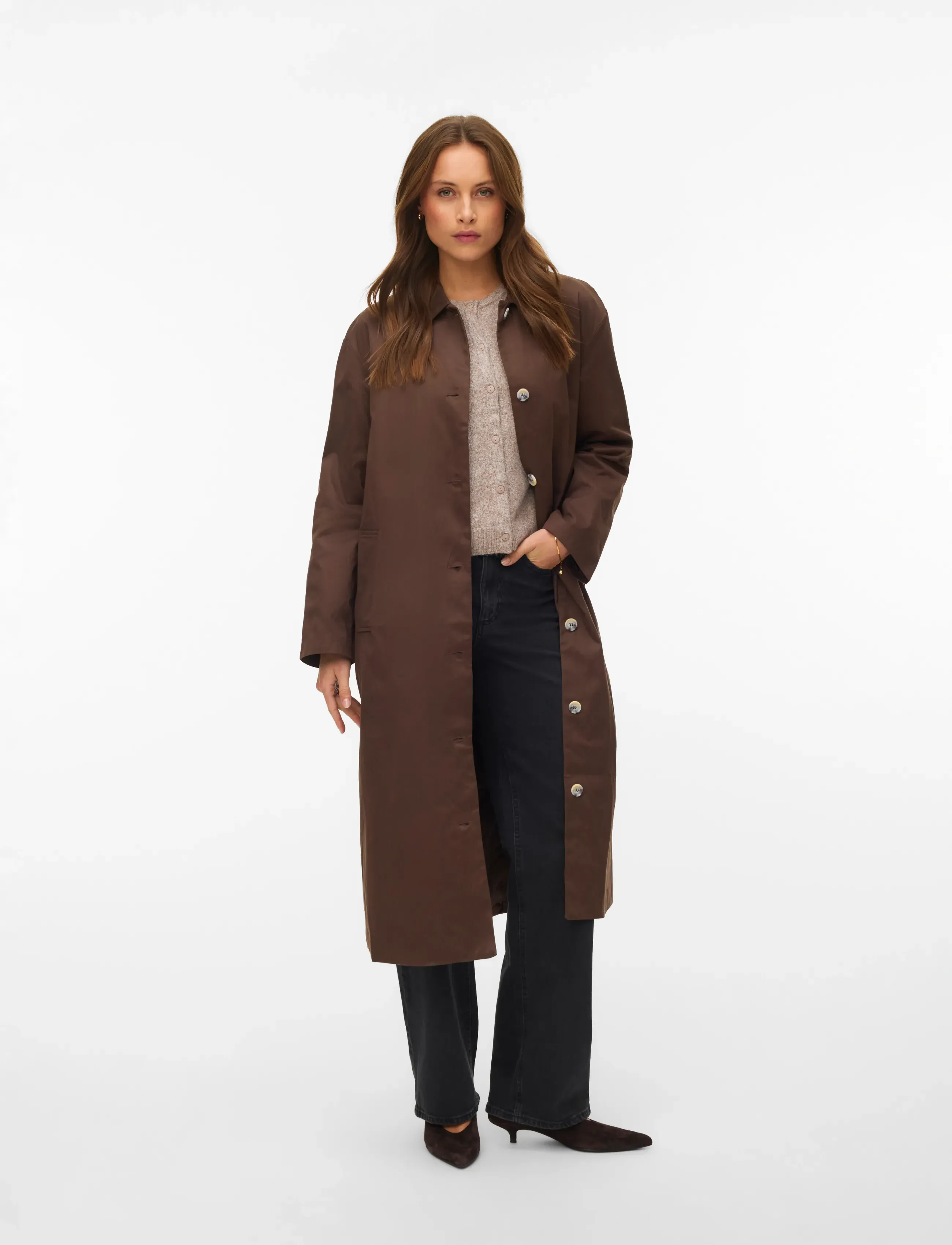 Vero Moda AWNAOMI LS LONG COAT - Jackor & Kappor - CHOCOLATE BROWN / brown