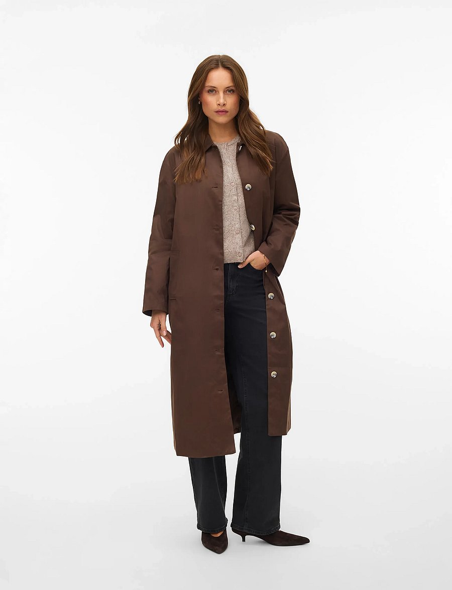 Vero Moda - AWNAOMI LS LONG COAT - leichte mäntel - chocolate brown - 0