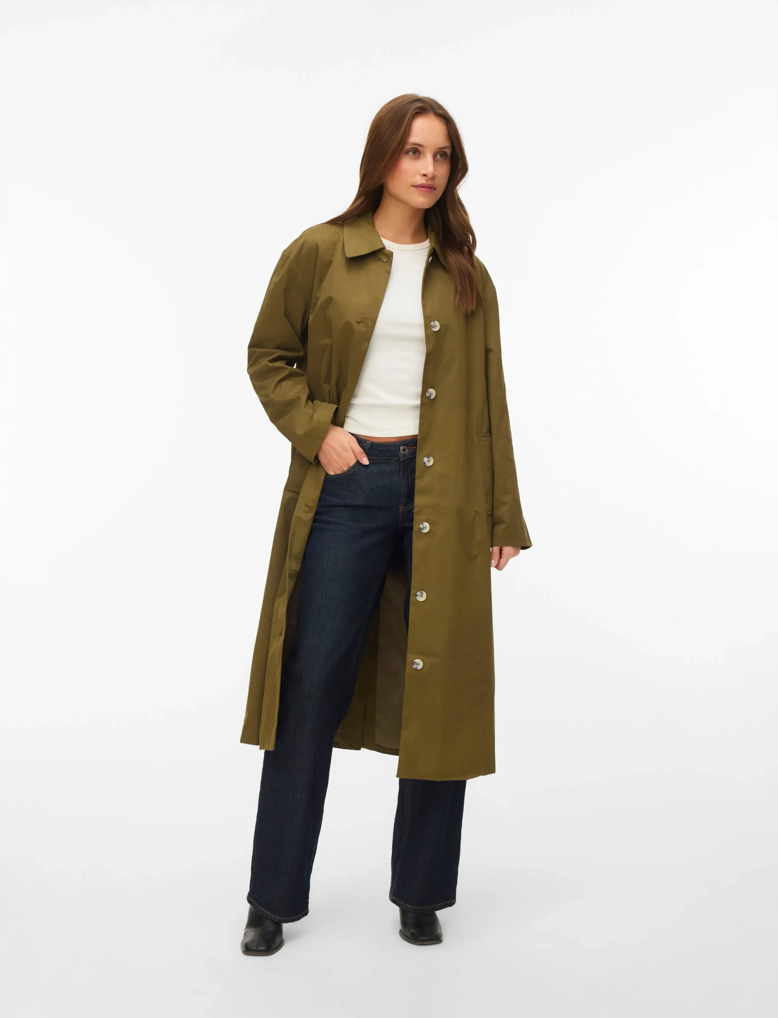 Vero Moda Awnaomi Ls Long Coat, 42, Coats, Khakigrün - Light Frauen