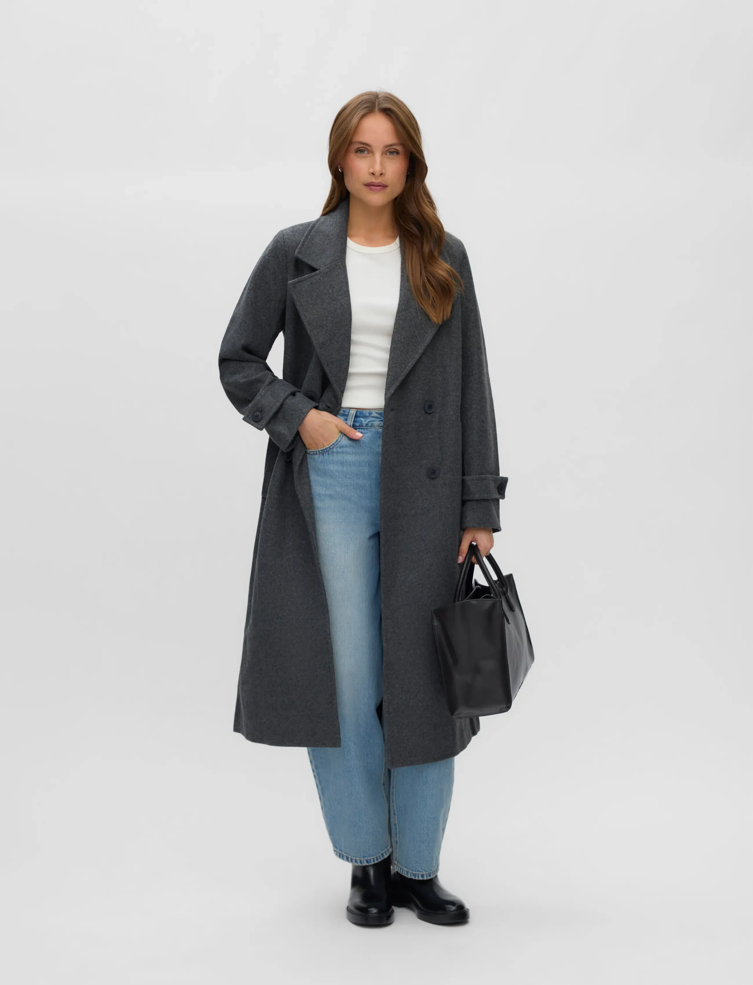 Vero Moda VMEVA LONG COAT NOOS - Kontoririided - MEDIUM GREY MELANGE / grey