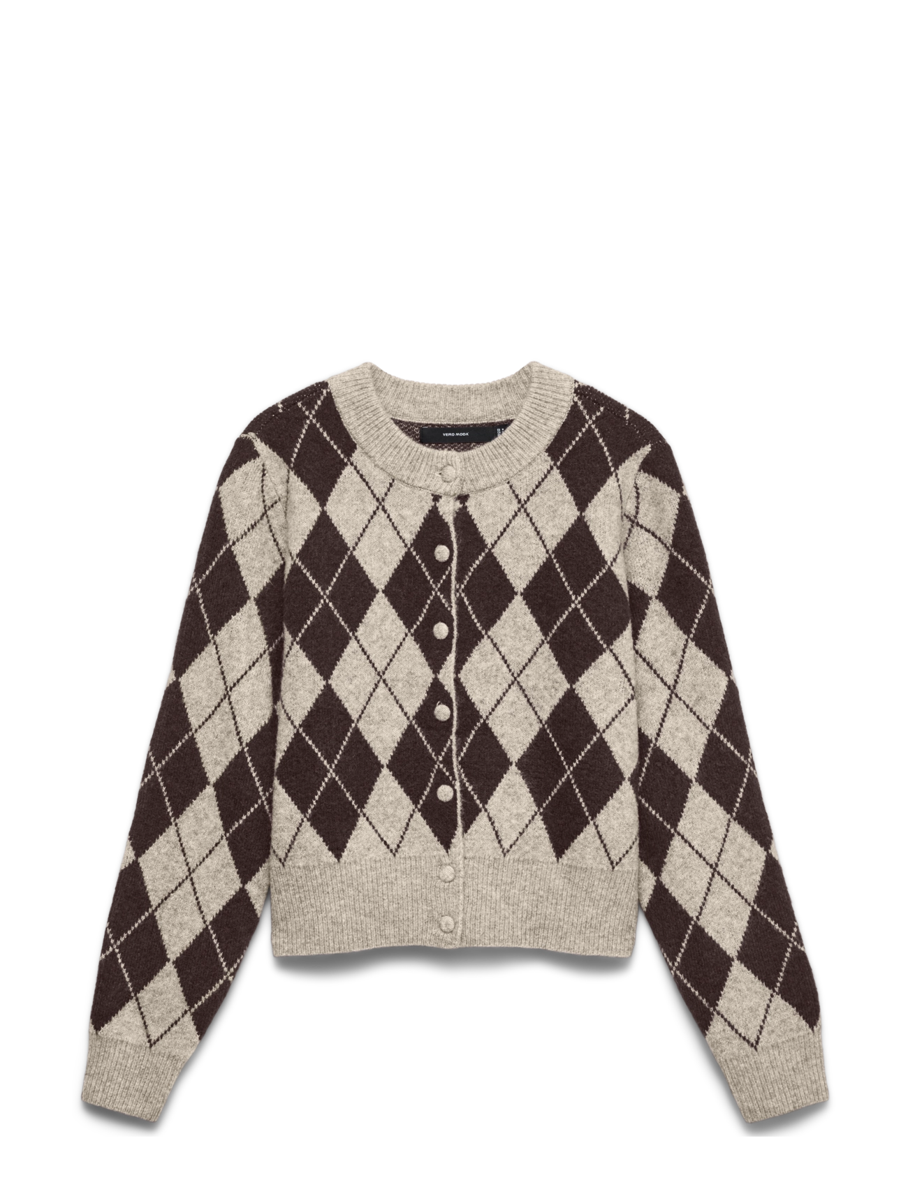 Vero Moda VMHALO LS O-NECK ARGYLE CARDIGAN BOO - Neuheiten - BIRCH / beige