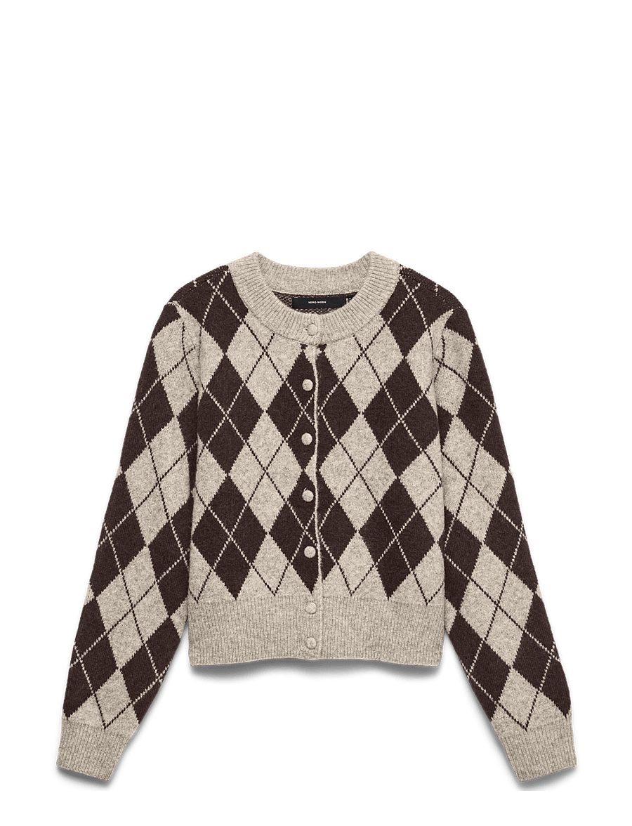 Vero Moda - VMHALO LS O-NECK ARGYLE CARDIGAN BOO - strickjacken - birch - 0