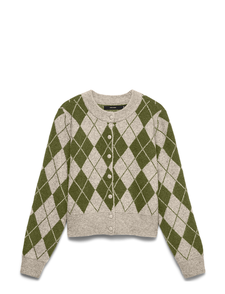 Vero Moda - VMHALO LS O-NECK ARGYLE CARDIGAN BOO - strickjacken - birch - 1