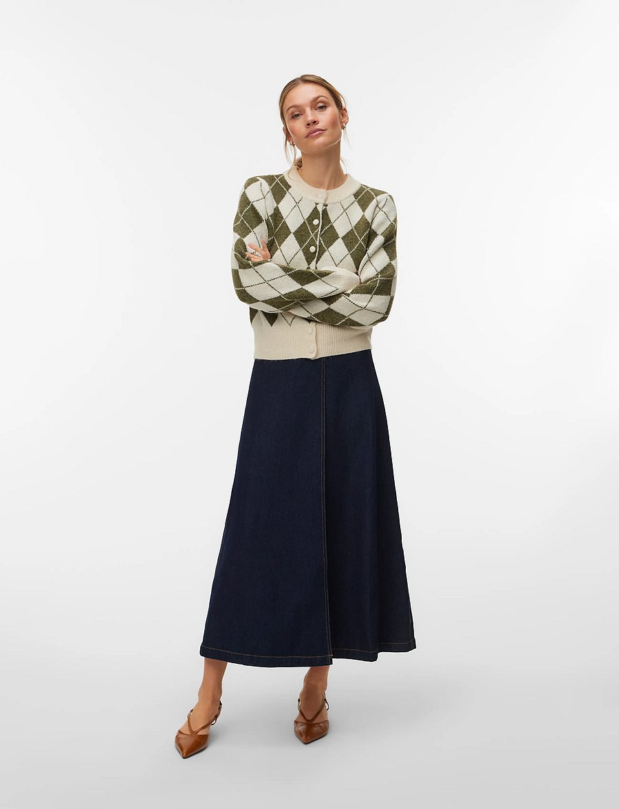 Vero Moda - VMHALO LS O-NECK ARGYLE CARDIGAN BOO - strickjacken - birch - 0