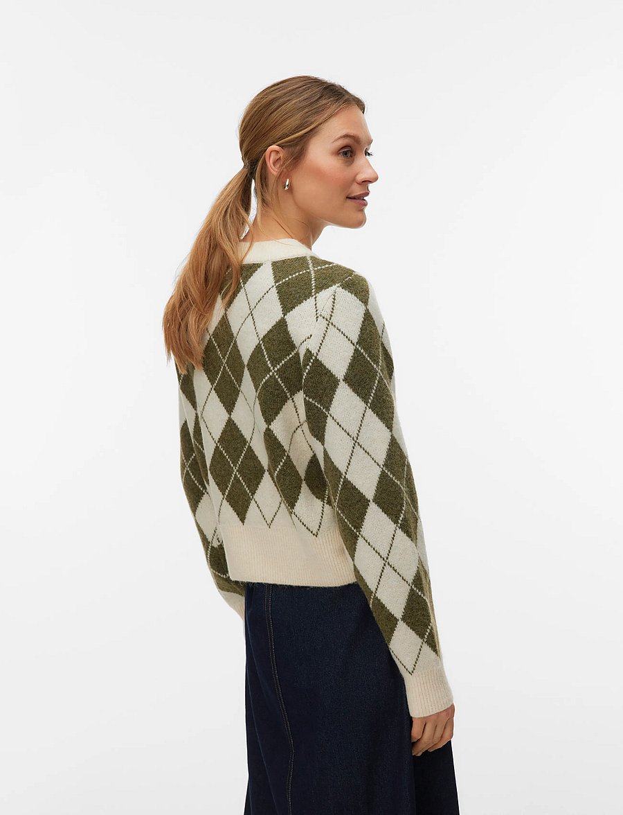 Vero Moda - VMHALO LS O-NECK ARGYLE CARDIGAN BOO - strickjacken - birch - 2