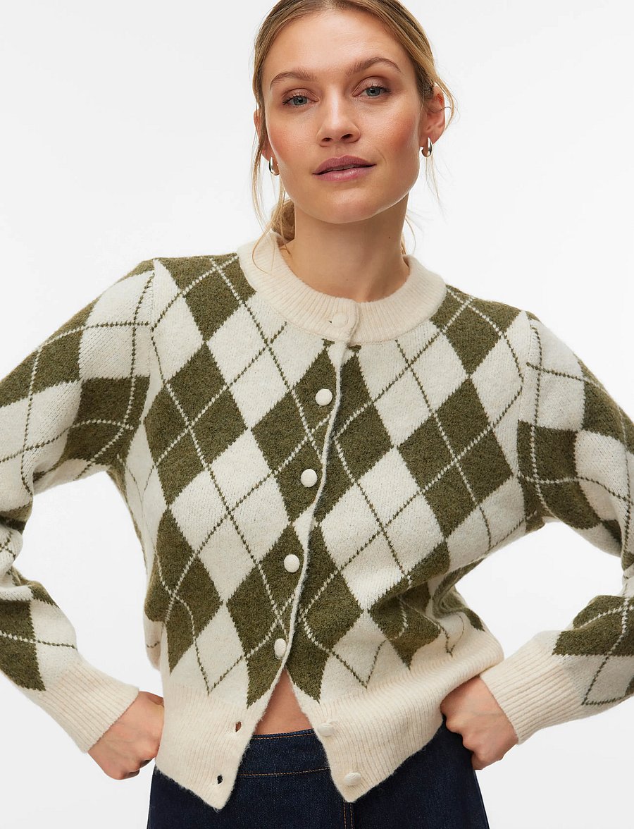 Vero Moda - VMHALO LS O-NECK ARGYLE CARDIGAN BOO - strickjacken - birch - 3