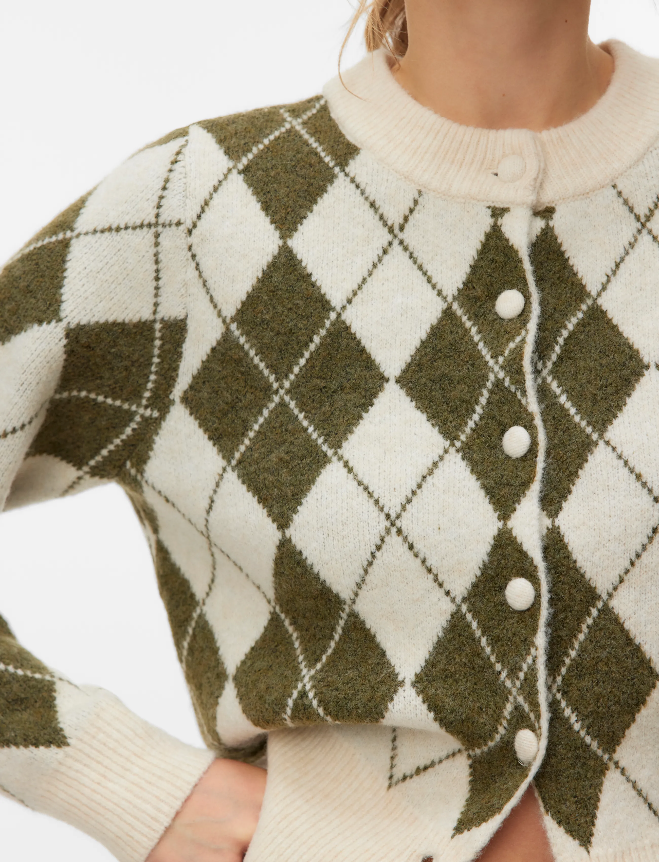 Vero Moda - VMHALO LS O-NECK ARGYLE CARDIGAN BOO - sügisesed riided - birch - 4