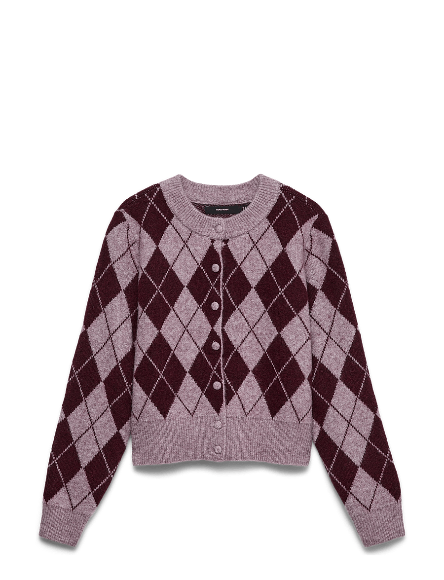 Vero Moda - VMHALO LS O-NECK ARGYLE CARDIGAN BOO - strickjacken - elderberry - 1