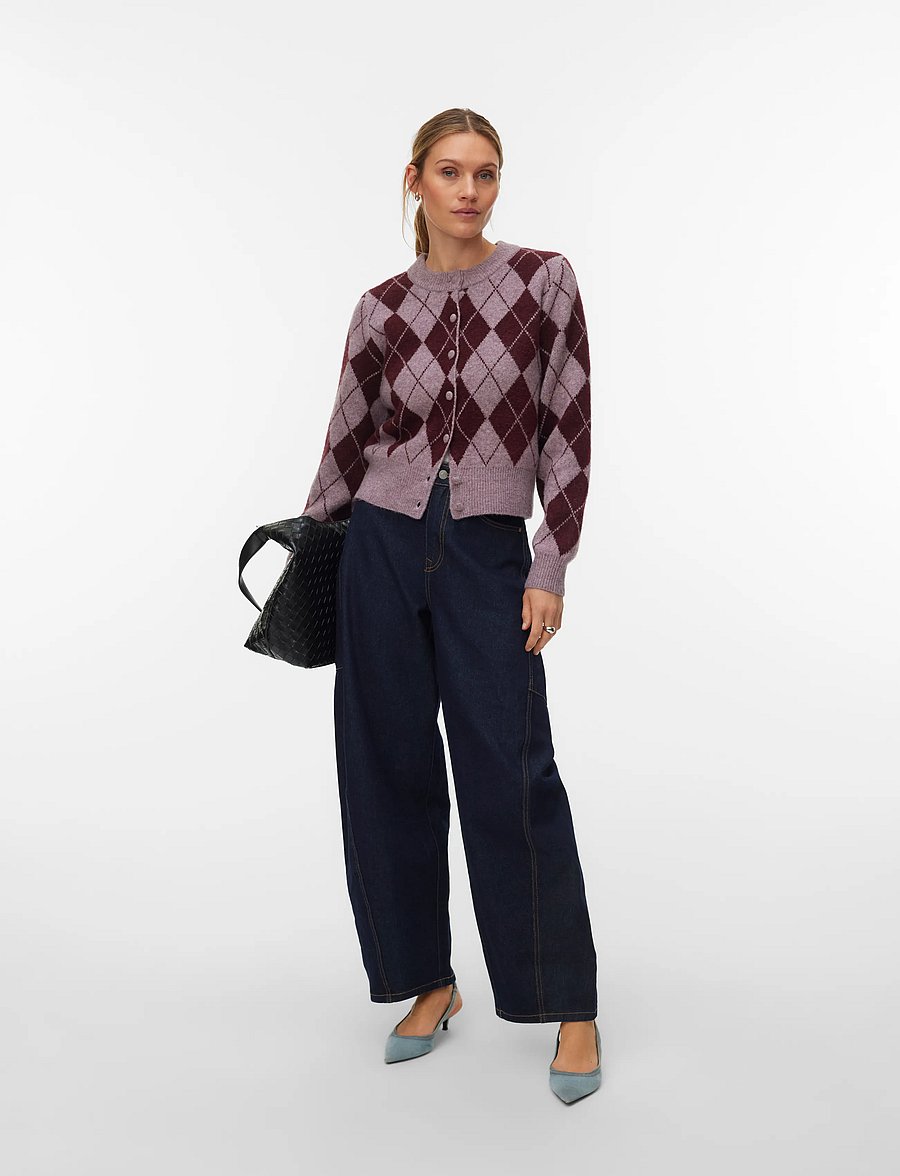 Vero Moda - VMHALO LS O-NECK ARGYLE CARDIGAN BOO - strickjacken - elderberry - 0