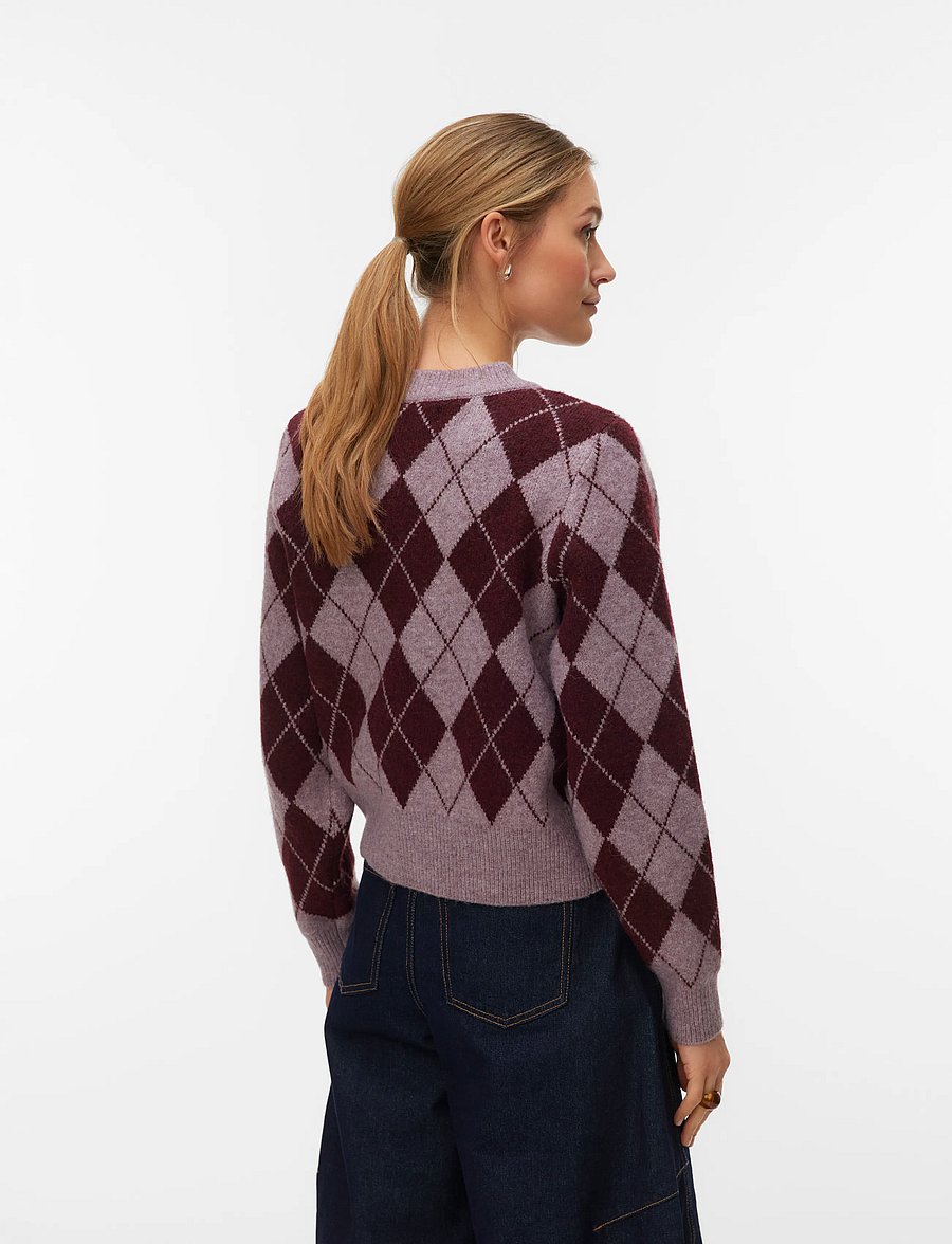 Vero Moda - VMHALO LS O-NECK ARGYLE CARDIGAN BOO - strickjacken - elderberry - 2
