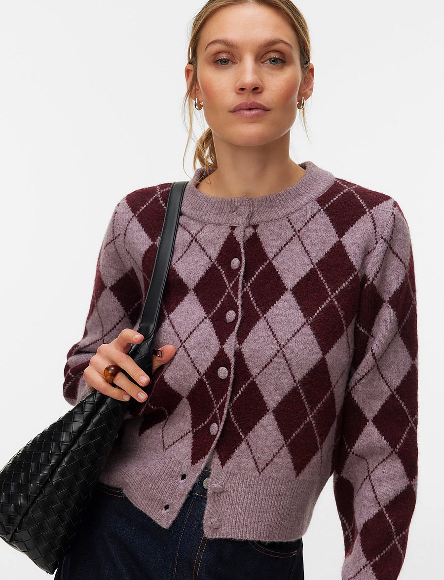 Vero Moda - VMHALO LS O-NECK ARGYLE CARDIGAN BOO - strickjacken - elderberry - 3