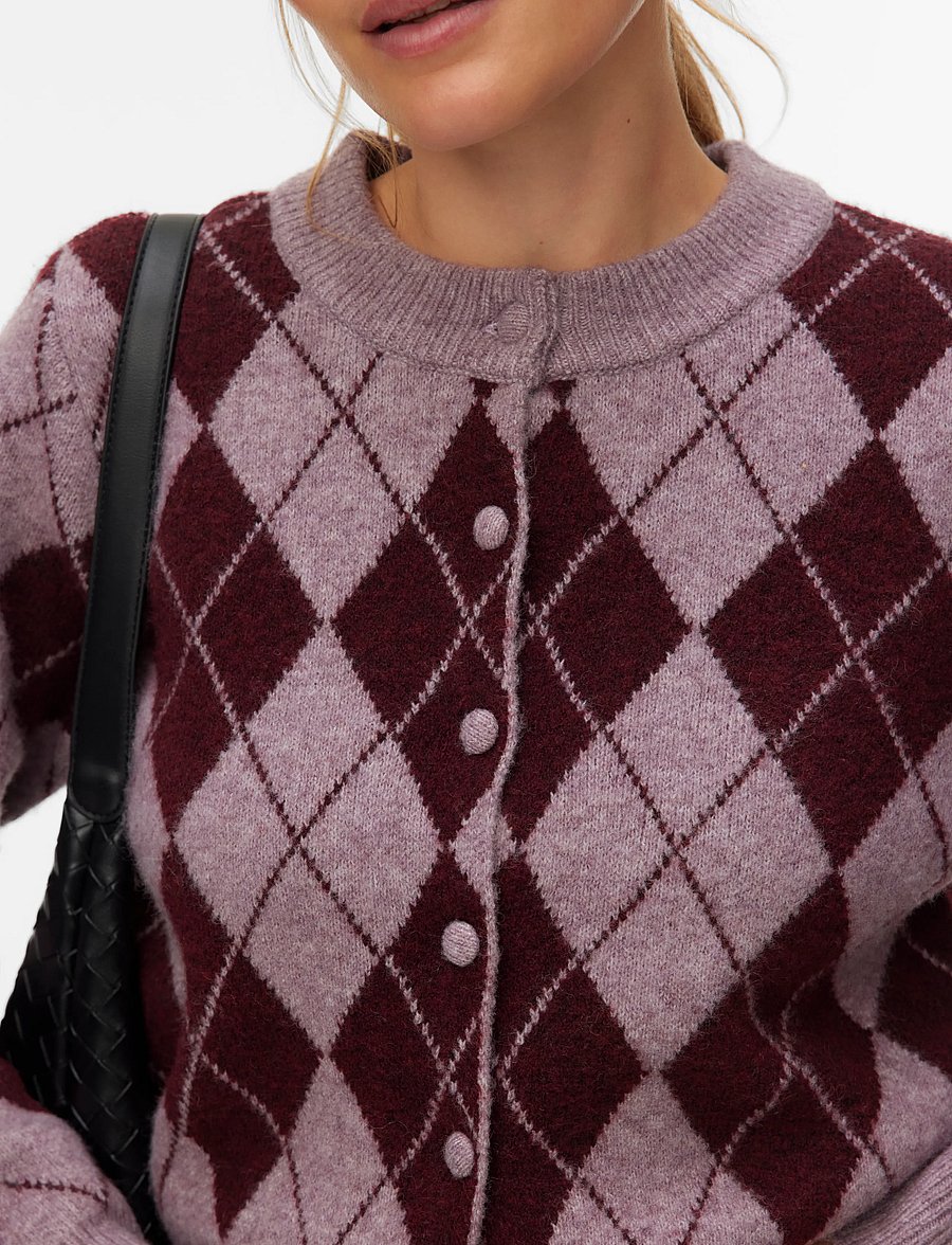 Vero Moda - VMHALO LS O-NECK ARGYLE CARDIGAN BOO - strickjacken - elderberry - 4