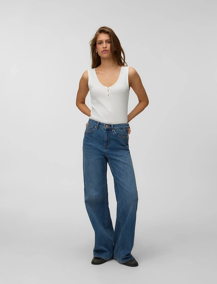 Vero Moda - VMOLIVIA STRETCH HR WIDE JNS LI3182 NOOS - brede jeans - medium blue denim - 0