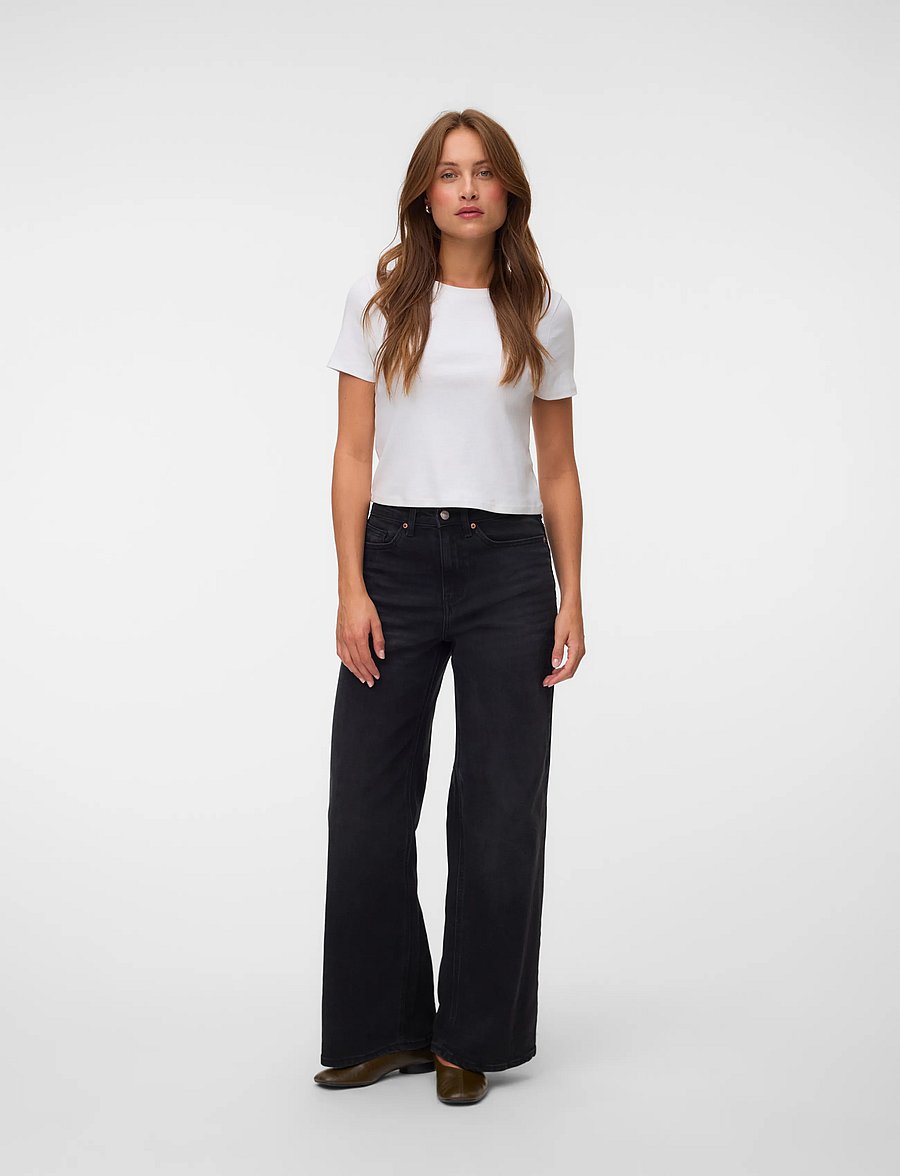 Vero Moda - VMOLIVIA STRETCH HR WIDE JNS LI1101 NOOS - brede jeans - black denim - 0