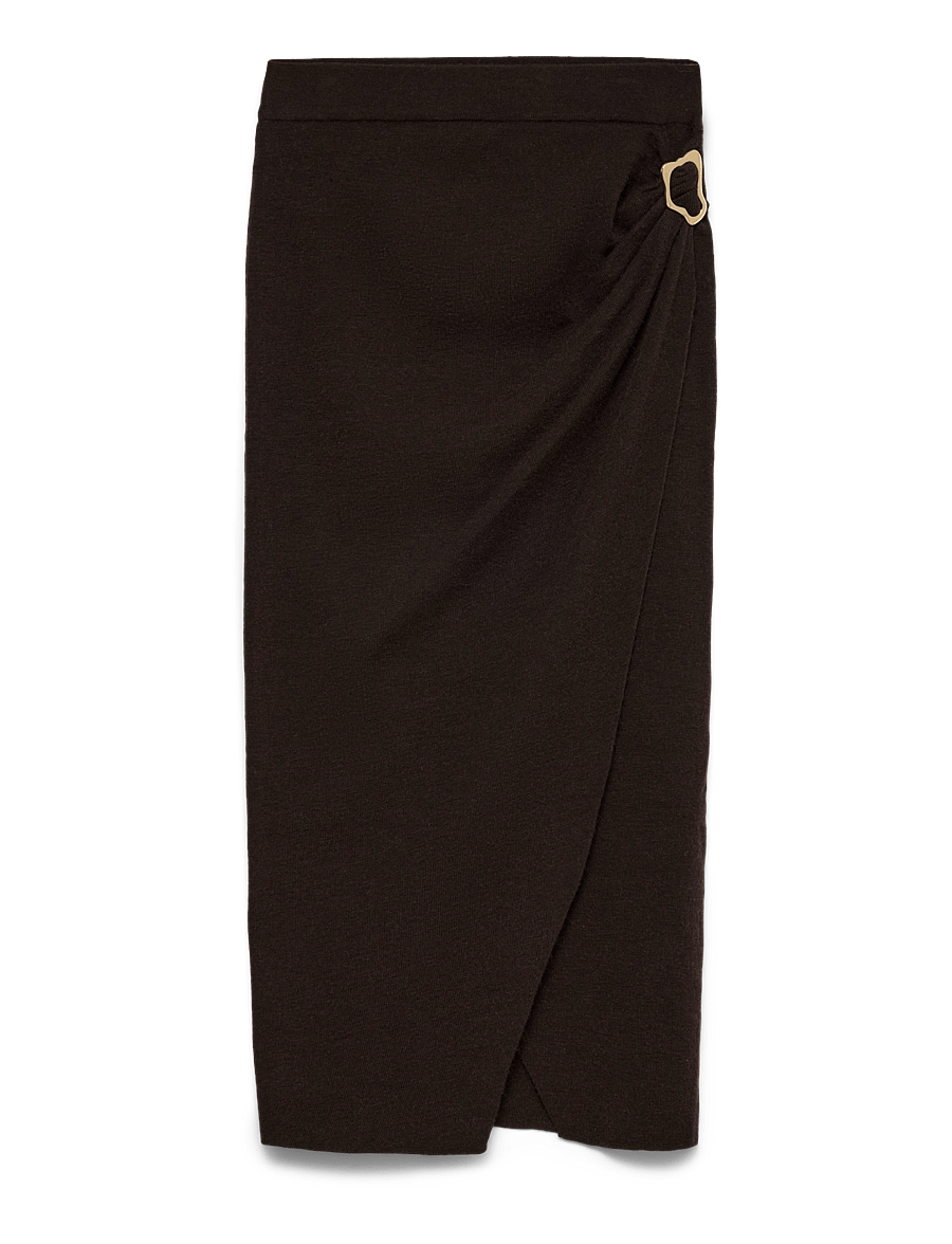 Vero Moda - VMKACY NW DRAPE ANKLE SKIRT - knitted skirts - chocolate torte - 1