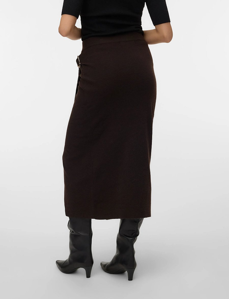 Vero Moda - VMKACY NW DRAPE ANKLE SKIRT - knitted skirts - chocolate torte - 2