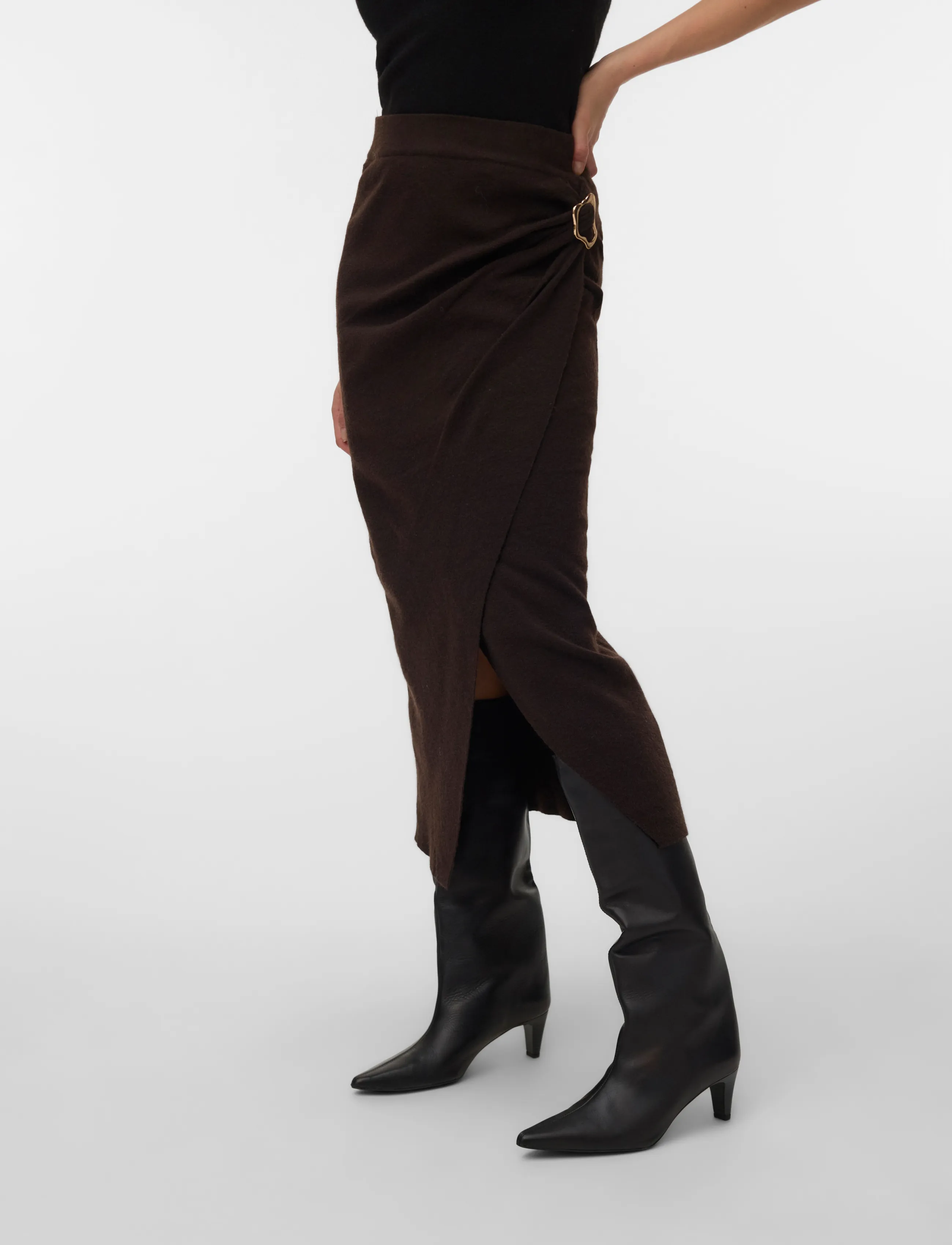 Vero Moda - VMKACY NW DRAPE ANKLE SKIRT - knitted skirts - chocolate torte - 3