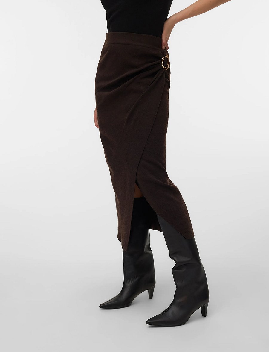 Vero Moda - VMKACY NW DRAPE ANKLE SKIRT - knitted skirts - chocolate torte - 3