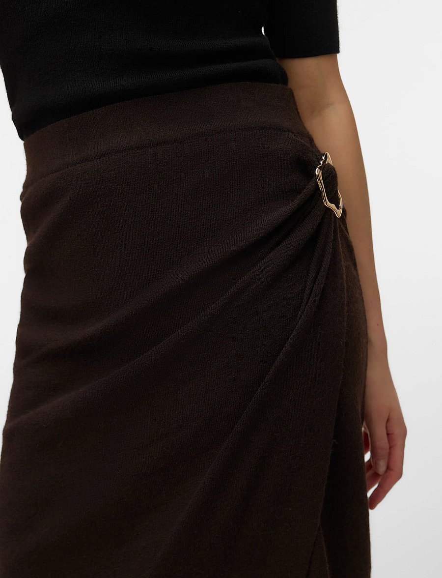 Vero Moda - VMKACY NW DRAPE ANKLE SKIRT - knitted skirts - chocolate torte - 4